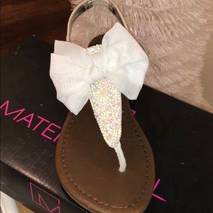 White Crystal Bow Sandals by Material Girl